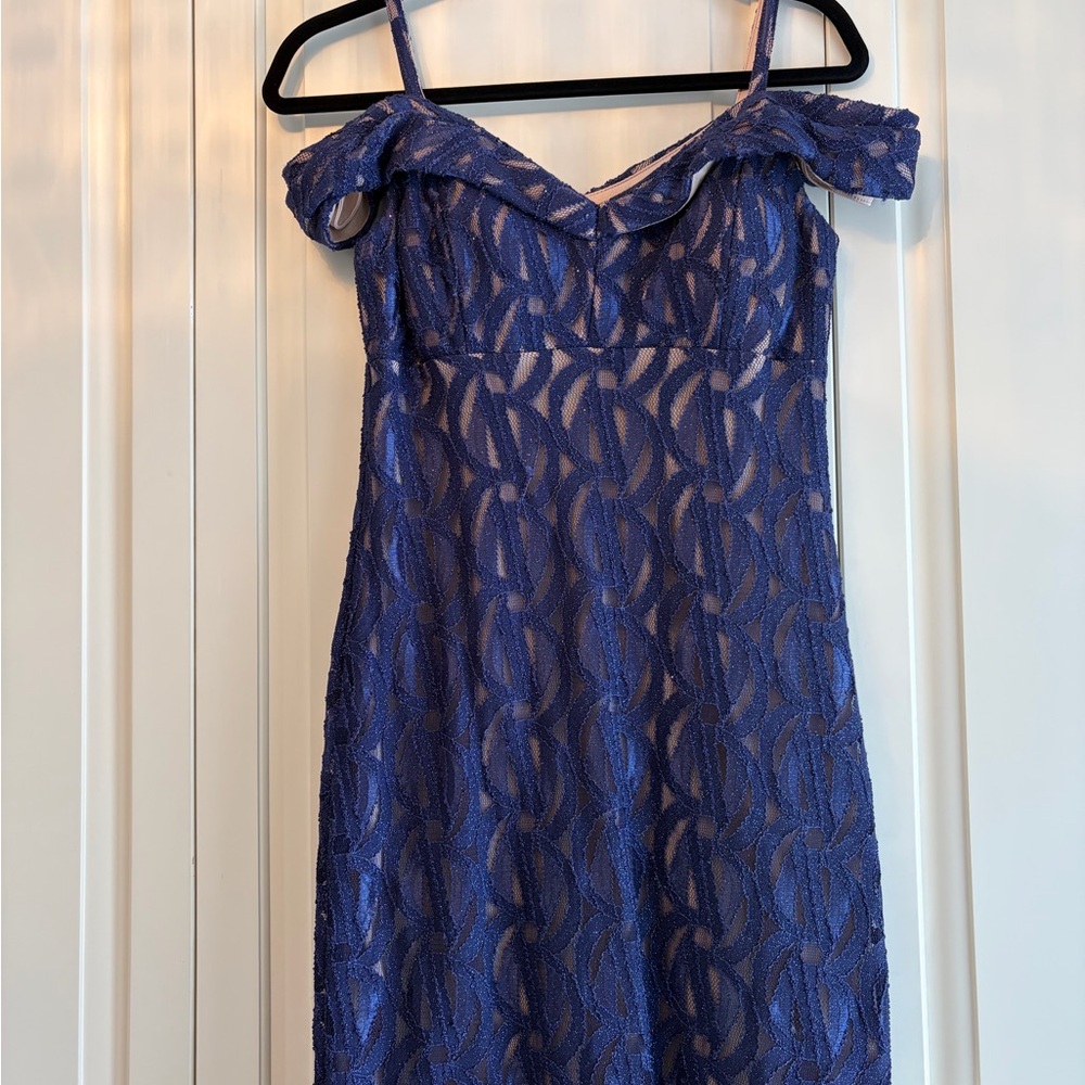Royal Blue Lace Off-Shoulder Midi Dress